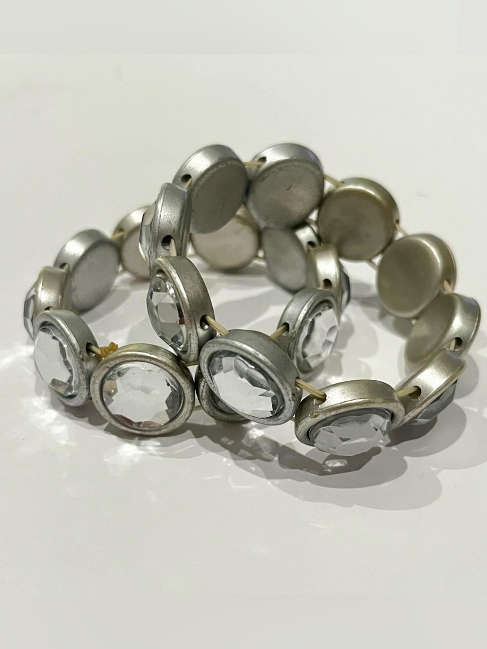 Crystal Disc Stretch Bracelet - Clear Crystal on Silver set $12 - Picture 2 of 6